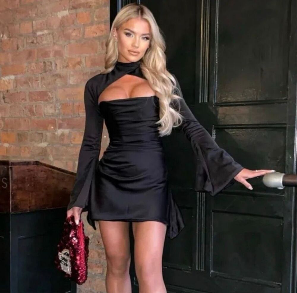 House of CB Toira Black Draped Corset Satin Cutout Mini Dress XS